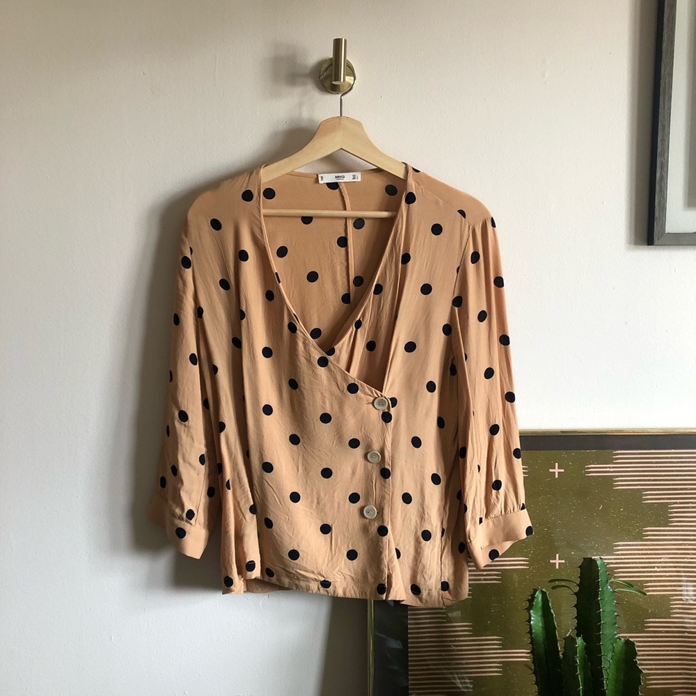 Mango beige/nude wrap blouse with polka-dots